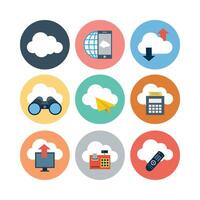 Cloud Computing And Technology Flat Icons Set For Web Design And Mobile Applications vector