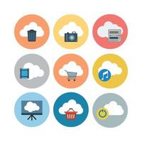 Cloud Computing Service Flat Icons Set Illustration For Technology And Data Storage Needs vector