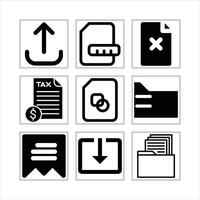 Icon Set Of Financial And Document Management Processes In Black And White vector