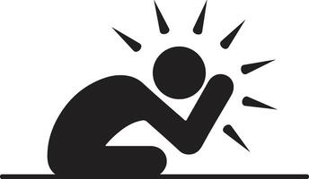 Minimalist Silhouette of Crouched Figure Expressing Despair with Radiating Distress Lines vector