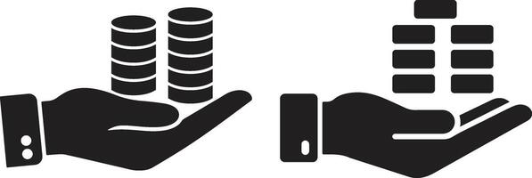 Minimalist Illustration of Hands Holding Coins and Blocks vector