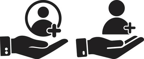 Minimalist Hand Holding User Icons with Plus Signs vector