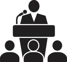 Minimalist Icon of Public Speaker at Podium with Audience vector