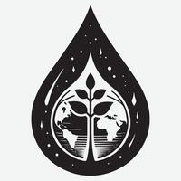 The Source of Growth A Water Drop and Earth Silhouette for Environment vector