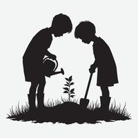 Sprouting Dreams A Silhouette of Children and Growth on Environment Day vector
