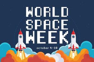 World Space Week flat illustration featuring a space shuttle and cosmic elements. vector