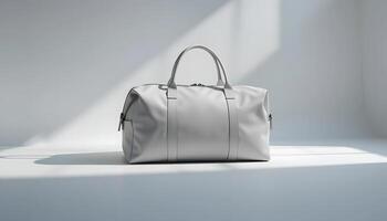 Minimalist Gray Duffel Bag on White Background Illuminated by Natural Light photo