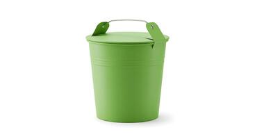 Green Bucket with Lid and Handle on White Background Studio Shot photo