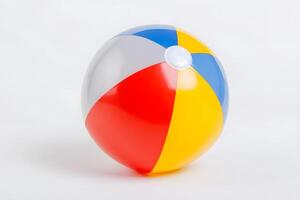 Bright and vibrant beach ball isolated on plain white background for summer beach and pool play photo