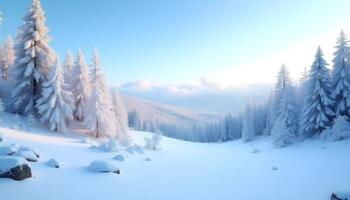 winter landscape with snow covered trees and mountains photo