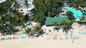 A tropical beach full of tourists in Punta Cana - Aerial view video