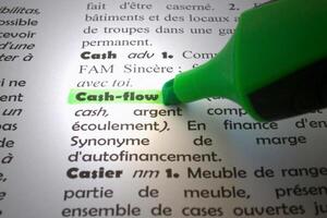 Cash flow highlighted in a French dictionary photo