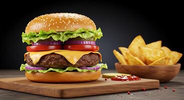Delicious Grilled Chicken Burger With Fresh Lettuce, Tomato And Onion photo