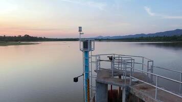 Spillway at a reservoir, a dam and its spillway at a reservoir. Observe the controlled release of water, Witness the raw power of controlled water, Demonstrates water management and engineering video