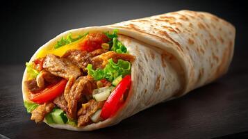 Delicious Chicken and Beef Shawarma in Freshly Baked Pita photo