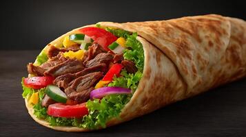Photorealistic Pita-Wrapped Shawarma with Mixed Meats and Greens photo