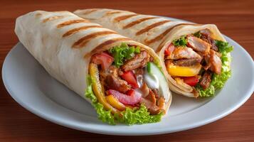 Realistic Shawarma Roll Packed with Meat and Fresh Vegetables photo