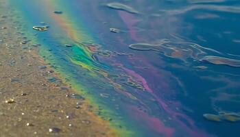 Iridescent Spill on Wet Concrete Surface Creates Rainbow Effect photo