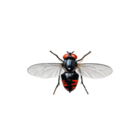 A closeup view of a fly with distinctive red and black markings on a transparent background, Fly on transparent background png