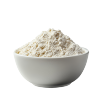 transparent bowl filled with a pile of flour isolated against a clean alpha layer background for culinary use, Pile of flour in transparent bowl isolated on alpha layer png