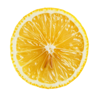 Freshly sliced lemon on a clean transparent background showcasing vibrant yellow citrus fruit details, slice of lemon citrus fruit on transparent background png