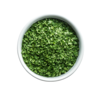 Freshly dried parsley in a transparent bowl on a clean surface for culinary use and decoration, dried parsley in a bowl isolated on transparent background png