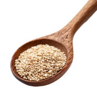Sesame seeds in a wooden spoon on a clean transparent background highlighting their natural texture and color, Sesame in wood spoon isolated on transparent background png