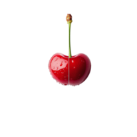 Half red cherry with water droplets against a transparent background captures freshness and vibrant color, half red cherry close up on transparent background png