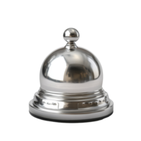 A silver desk bell resting on a clean, transparent surface offering a classic touch to any reception area or dining table, image of a silver desk bell on a transparent background or transparent png
