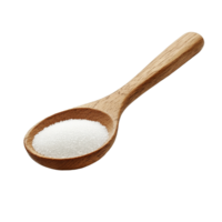 Sugar in a wooden spoon resting on a transparent background, highlighting its texture and simplicity for culinary use, Sugar in a wooden spoon on transparent background png