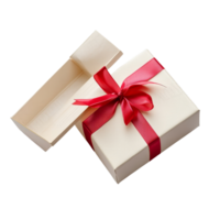 An opened gift box with a red ribbon sits on a light background, inviting curiosity and excitement, Opened gift box with red ribbon png