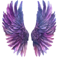 Elegant purple angel wings on a pristine transparent background showcasing intricate feather details, Purple Angel Wings Isolated transparent background png