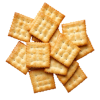A delicious assortment of crispy crackers arranged in a scattered formation on a plain transparent background, Crackers isolated on transparent backgroundfile png
