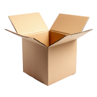 A plain cardboard box with an open top on a clean transparent background ready for packing or storage, Cardboard Box Open and Closed On transparent background png