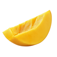 Fresh slice of juicy mango on a clean transparent background showcasing its vibrant yellow color, slice of mango on transparent background png