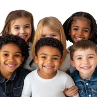Happy group of diverse multiracial kids smiling together against a neutral backdrop during, diversity multiracial group of cheerful happy kidsfile of isolated object on transparent background png