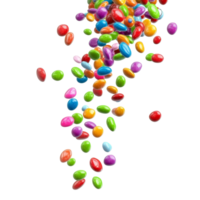 Colorful candies cascade gracefully against a stark transparent background, showcasing a delightful display in bright hues, colorful candies falling isolated on transparent background png