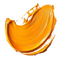 Thick and voluminous stroke of orange oil paint applied on canvas showcasing vibrant texture and color depth, thick voluminous stroke of orange oil paint, file of isolated object on transparent png
