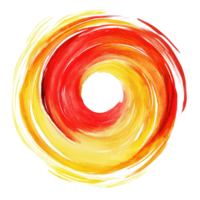 Vibrant red and yellow watercolor swirl creating a dynamic circular pattern on a transparent background, Red and Yellow Watercolor Swirl Illustration on transparent background png