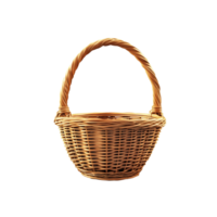 Rattan basket isolated on a transparent background showcasing a classic woven design, basket isolated on transparent background png