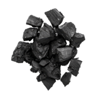 Charcoal pieces scattered on a clean transparent background, showcasing various textures and shapes in a minimalist setting, charcoal isolated on transparent background png