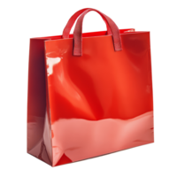 A bright red shopping bag isolated against a clean transparent background, perfect for showcasing purchases or gifts, Red shopping bag isolated png