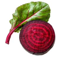 Freshly sliced beetroot with vibrant green leaf isolated on transparent background, ready for culinary use or display, slice of beetroot with leaf isolated on transparent background png