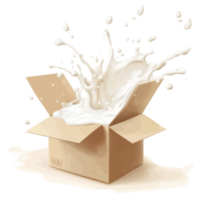 A carton box erupts with a splash of milk, illustrating freshness and vitality in a vibrant setting, Carton box or packaging with milk splash Stock Illustration png