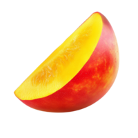 Half mango displayed on a transparent background showcasing its vibrant yellow and red colors in bright lighting, Half mango isolated on transparent background png