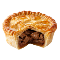Tempting beef pie with a golden crust and savory filling, set against a transparent background, pie filled beef isolated on transparent background png