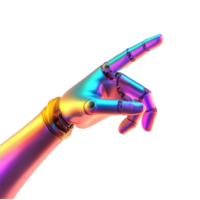 Colorful android hand pointing gesture on a transparent background illustrating technology and innovation, Android Hand Pointing Gesture on transparent background png