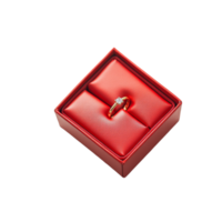 Elegant gold ring resting in a red box surrounded by delicate rose petals on a transparent background, red box gold ring and rose petals on transparent background png