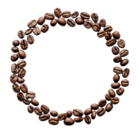 Coffee beans arranged in a circular pattern creating a ring shape on a transparent background with ample, Coffee beans forming a ring shape for copy space over transparent background Stock Photo png