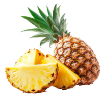Fresh pineapple with sliced pieces displayed against a clean transparent background for culinary use and decoration, pineapple with slices on transparent background png